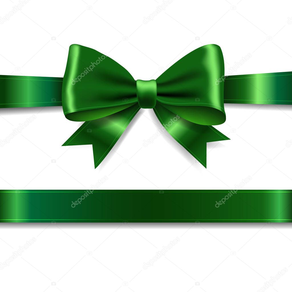 Green Ribbon Bow With Gradient Mesh, Vector Illustration