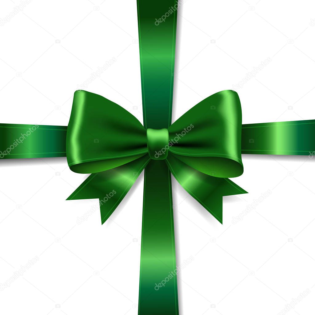 Green Ribbon Bow Isolated With Gradient Mesh, Vector Illustration