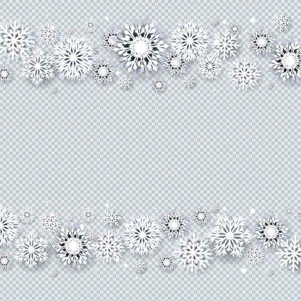 Frontera Navidad Con Copos Nieve Blancos Fondo Transparente Con Malla — Vector de stock