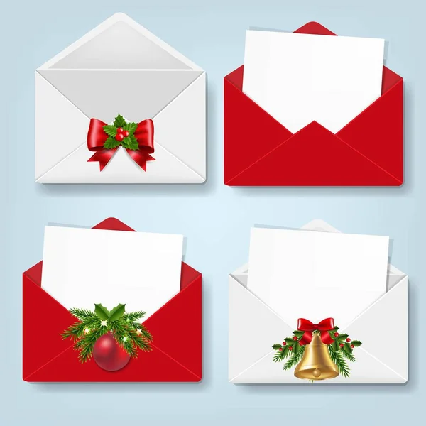 Merry Christmas Envelope Set Geïsoleerd Achtergrond Vectorillustratie — Stockvector