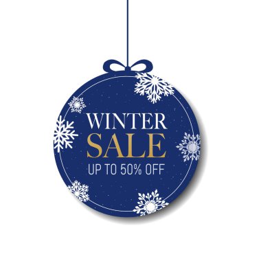 Kar Taneleriyle Kış Satışı Etiketi, Vektör İllüstrasyonu