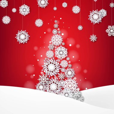 Noel Ağacı Kar Taneli Xmas Kart Gradyan Örgü, Vektör İllüstrasyonu
