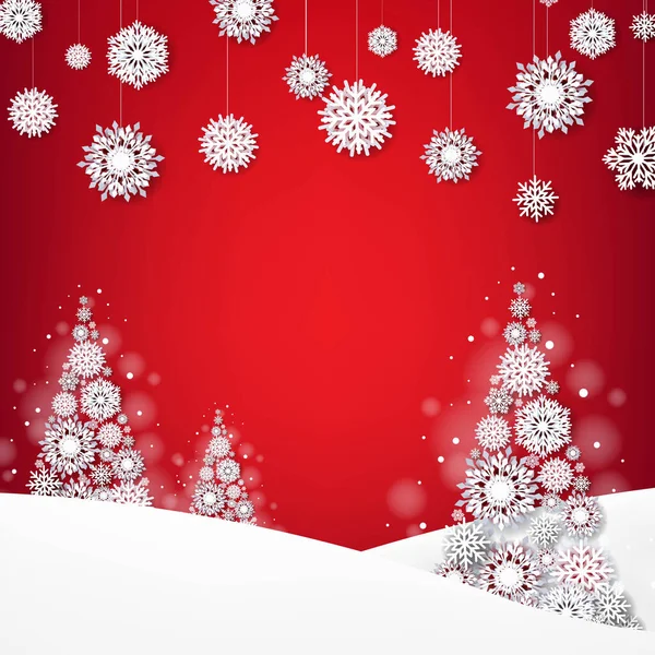 Kerstkaart Met Kerstboom Sneeuwvlokken Met Gradiënt Mesh Vectorafbeelding — Stockvector