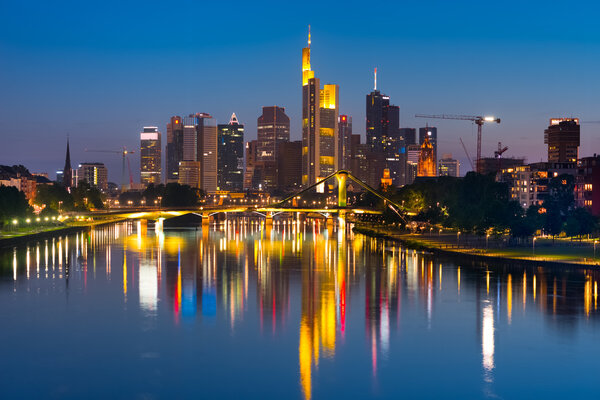 Cityscape of night Frankfurt am Main in summer
