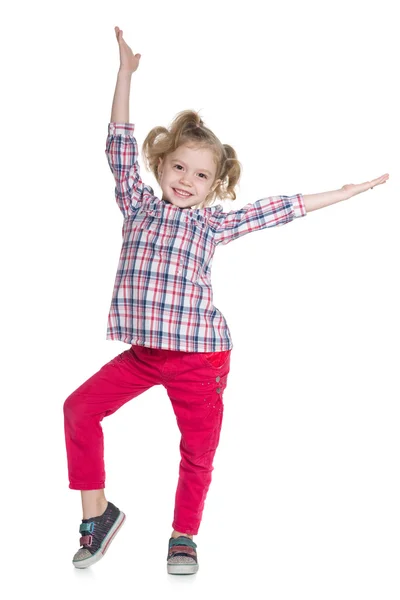 Pretty little girl dances — Stock Photo, Image