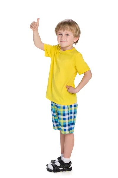 Blonde jongen met zijn duim omhoog — Stockfoto