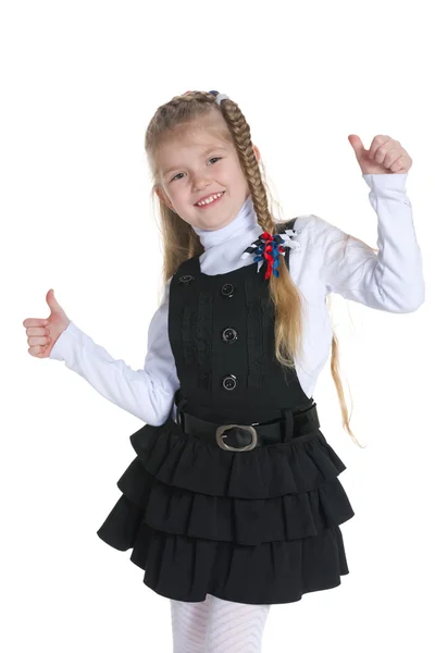 Little girl holds her thumbs up — Stock Photo, Image