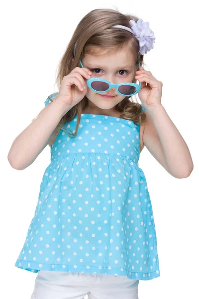 Mode lilla tjej med glasögon — Stockfoto