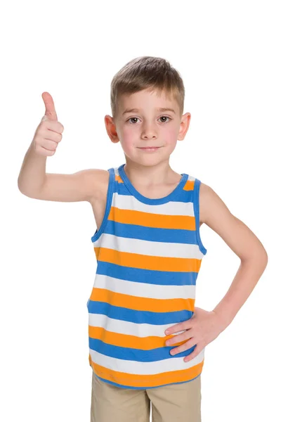 Cute little boy with his thumb up — Stock Photo, Image