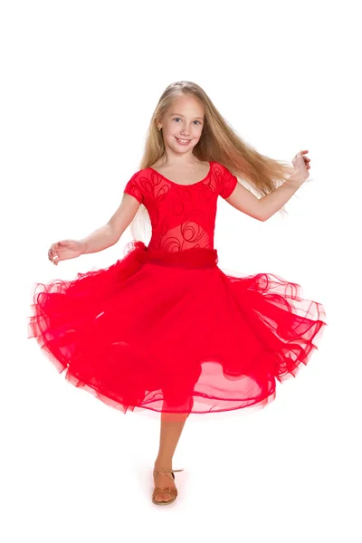 Jovem feliz em um vestido vermelho — Fotografia de Stock