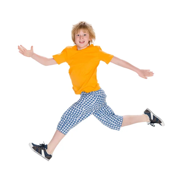 Happy little boy runs — Stock Photo, Image