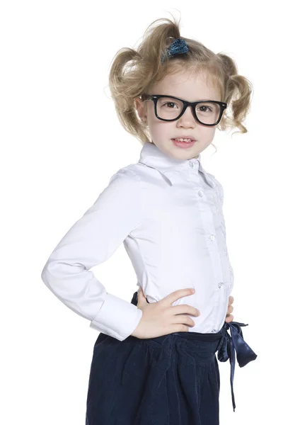 Klog lille pige i briller - Stock-foto