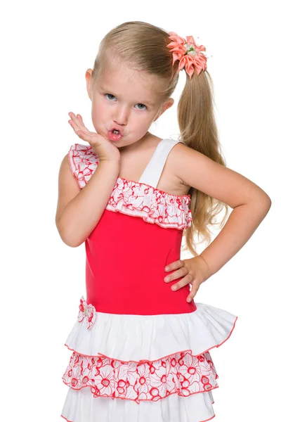 Little girl sends an air kiss — Stock Photo, Image