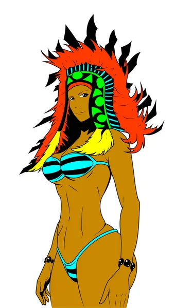 Mulat žena s fit tělo pózuje v karnevalový kostým. — Stockový vektor