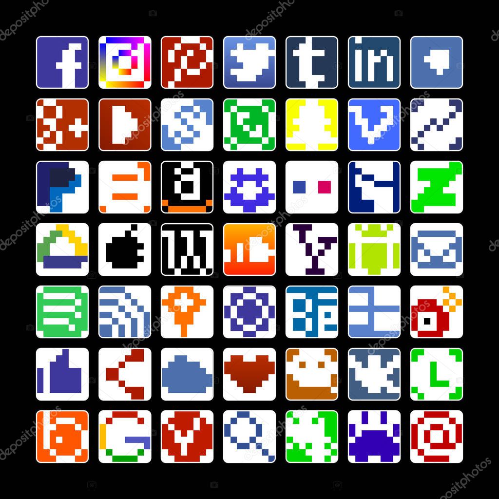 The pixel social media icons and the regular icons for a phone.