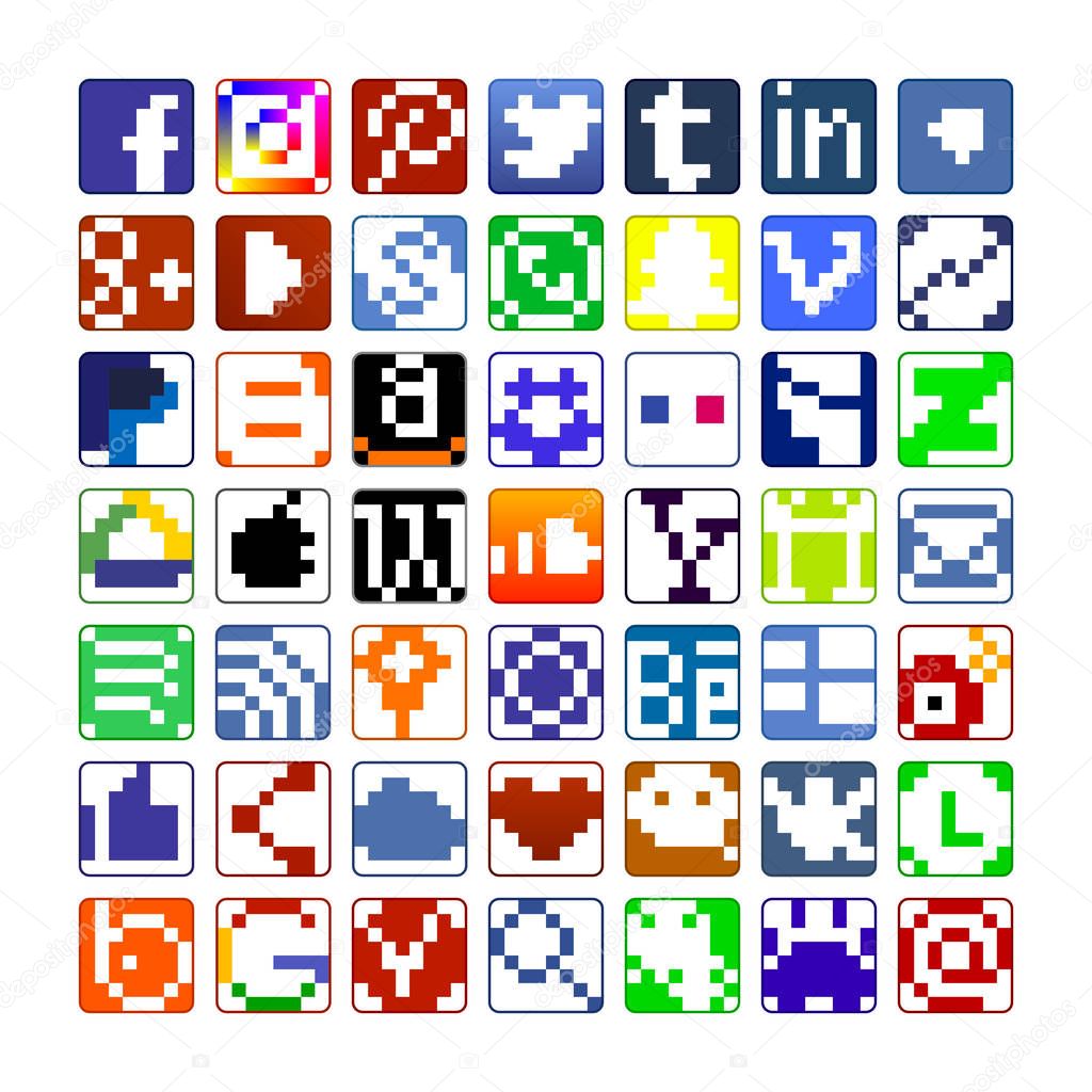 The pixel social media icons and the regular icons for a phone.