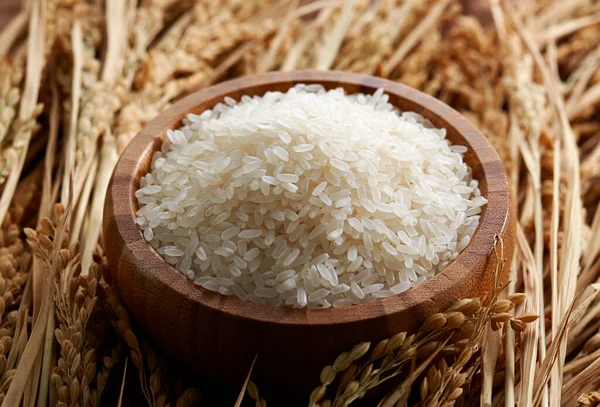 White Steamed Rice Wooden Bowl — Stock Photo, Image