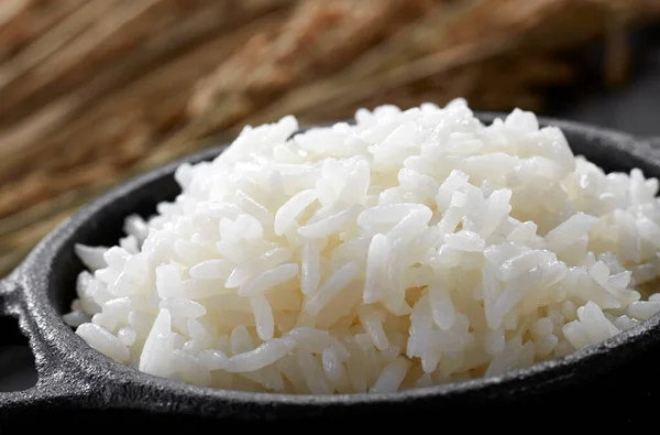 Closeup Rice Black Wok — Stock Photo, Image