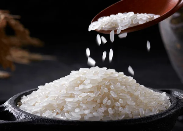 Rice Wooden Spoon Rice Background — Stock Photo, Image