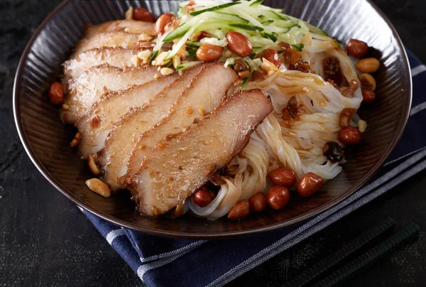 Cuisine Chinoise Nouilles Riz Grillées Porc — Photo