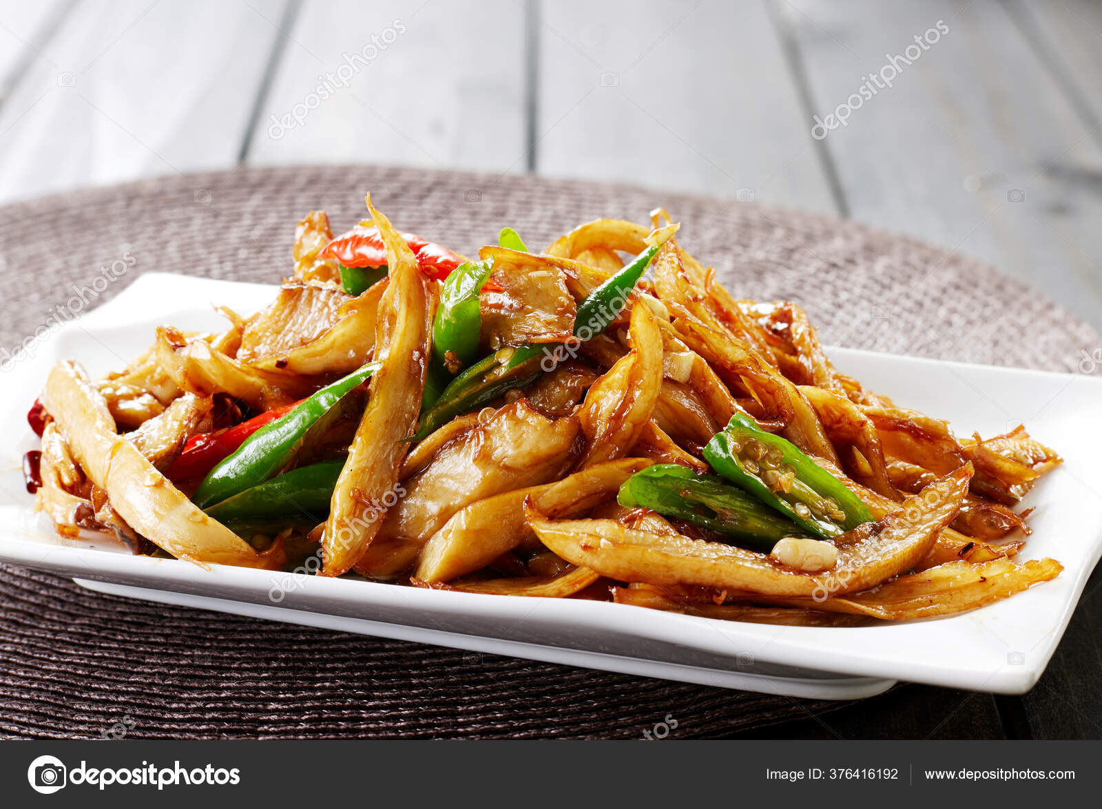 Chinese Food Fried Mushrooms Sauce — Stock Photo © lichaoshu #376416192