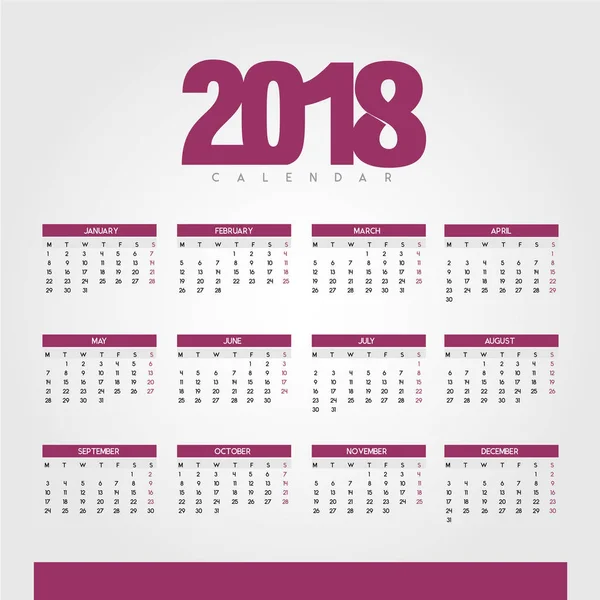Calendario allegro e colorato per l'arrivo del nuovo anno 2018 - sfondo chiaro — Vettoriale Stock