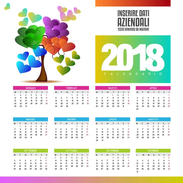 Kalendarz na nowy rok - 2018 — Wektor stockowy