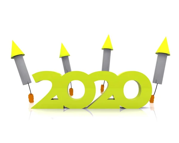 Scritta 2020 Arrivo Del Nuovo Anno Con Fuochi Artificio — Foto de Stock