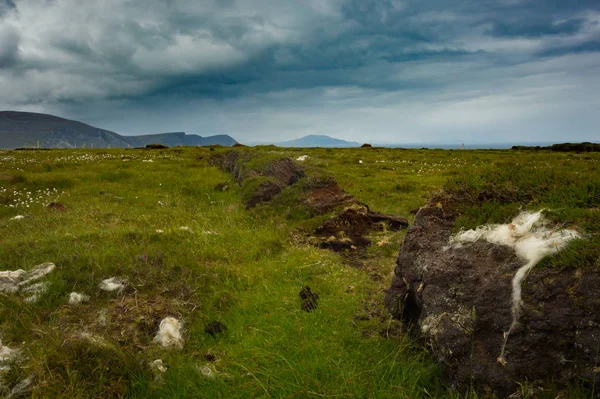 Bataklık arazi Achill Adası, co Mayo dağlardan görünümünü.