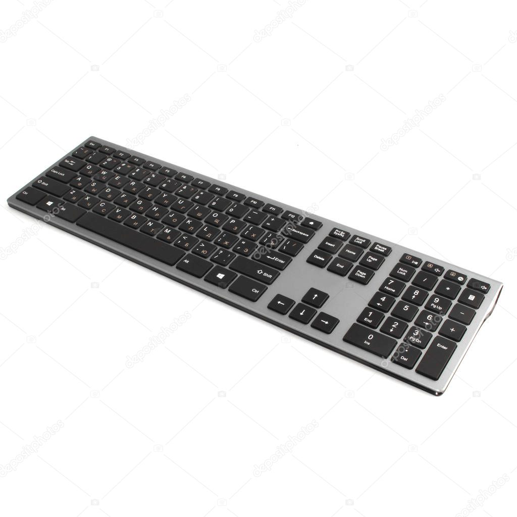 Computer wireless keyboard on white background