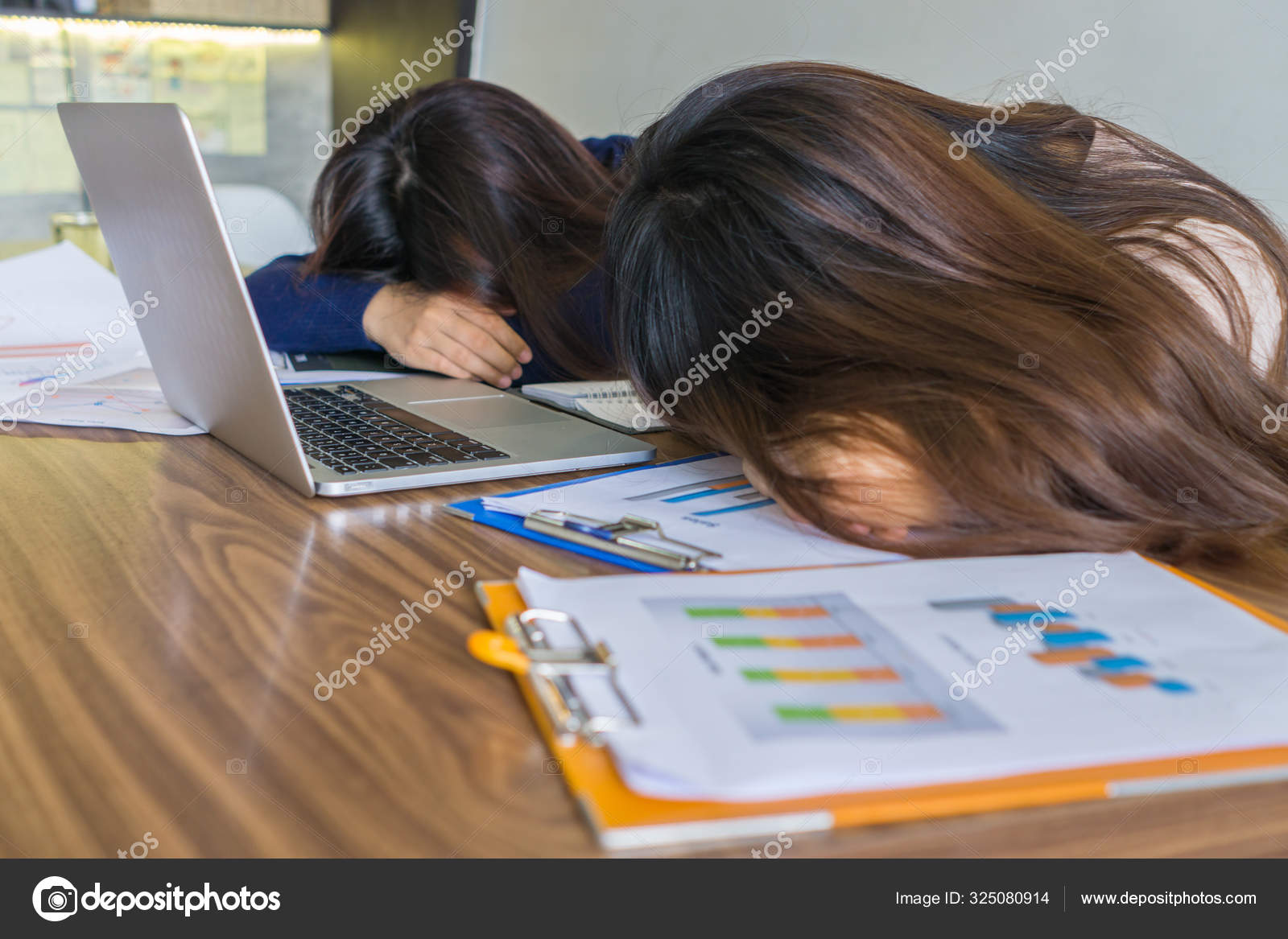 Tired Girls Lay Their Face Down On Desk Stock Photo C Muk Photo