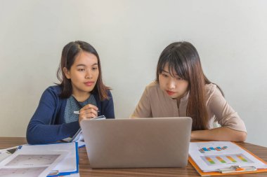 Bilgisayarda çalışan iki kadın muhasebeci. 