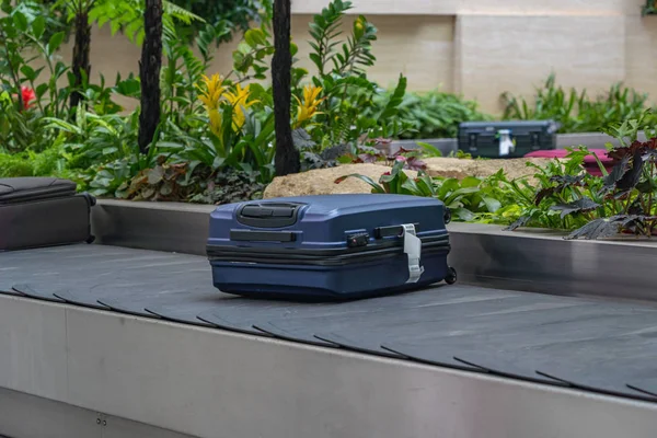 Passenger luggage on conveyor belt at arrival terminal in airport — Stock Photo, Image