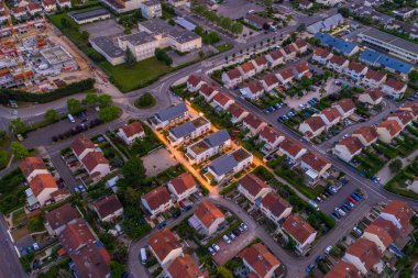 Aerial townscape view of Dijon residential houses and street clipart