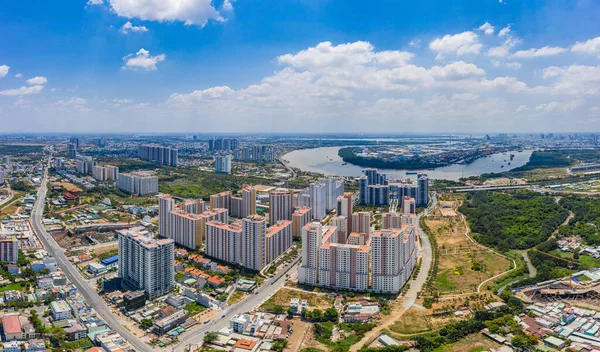 Вид с воздуха на город Хо Ши Мин утром — стоковое фото