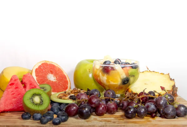 Desayunos Saludables Con Frutas Frescas Jugos Frutas Secas Batidos Ensaladas — Foto de Stock