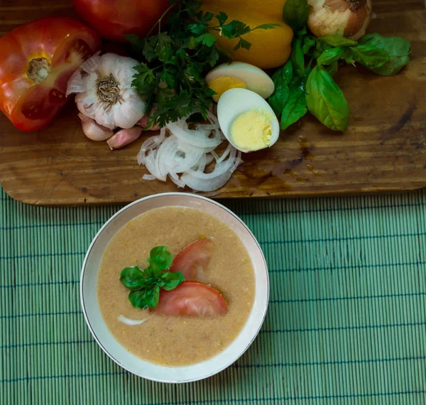 Plaat Voor Typische Gazpacho Voedsel Andalusie Spanje — Stockfoto