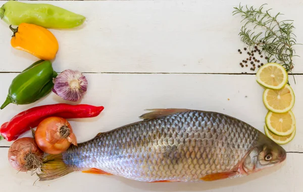 Fisch Und Gemüse Mit Platz Für Text — Stockfoto