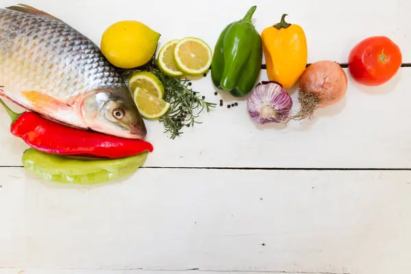 Pescado Hortalizas Con Lugar Para Texto — Foto de Stock