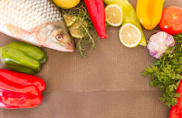Fisch Und Gemüse Mit Platz Für Text — Stockfoto