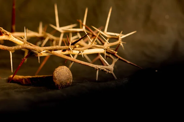 Coroa Espinhos Pregos Símbolos Crucificação Cristã Páscoa — Fotografia de Stock