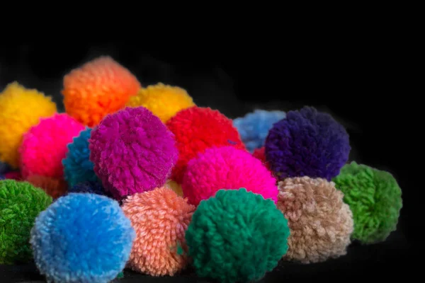 Fundo Texturizado Diversos Multicoloridos Pompons — Fotografia de Stock