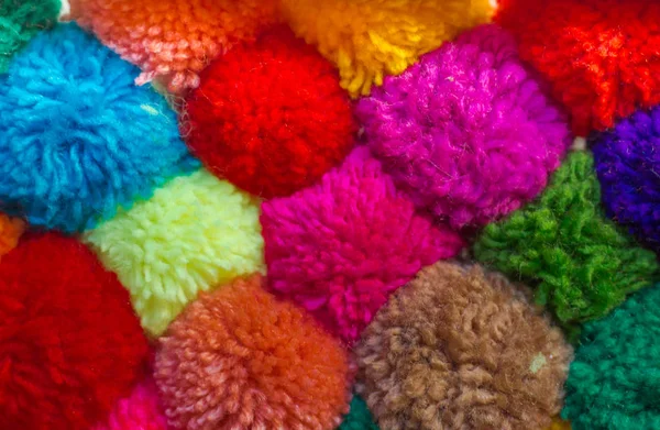 Fundo Texturizado Diversos Multicoloridos Pompons — Fotografia de Stock