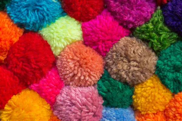 Fundo Texturizado Diversos Multicoloridos Pompons — Fotografia de Stock