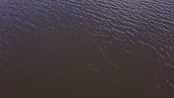 Drone vista río superficie de agua. Olas en la vista aérea del río de superficie. Vista panorámica de la superficie del agua del río — Vídeo de stock