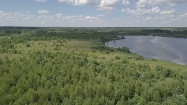 Drone vista río superficie de agua. Olas en la vista aérea del río de superficie. Vista panorámica de la superficie del agua del río — Vídeo de stock