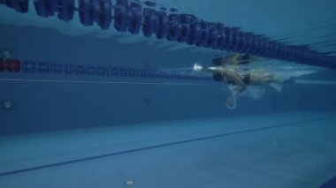 Kadın yüzücü eğitim gezinme kontur mavi su yüzme havuzu sualtı görünümünde