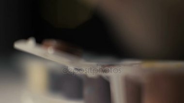 Kadın el ressam sanatçı albüm gazetede çizim için boya fırça daldırma