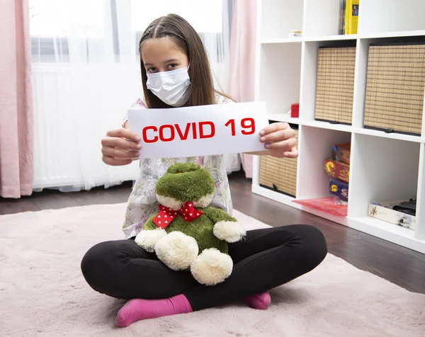 Stop corona virus, girl in house quarantine