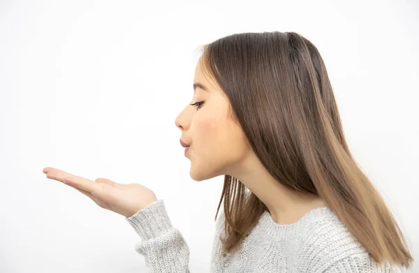 Blowing Girl Isolated Backgroun Have Been Creative — Stock Photo, Image